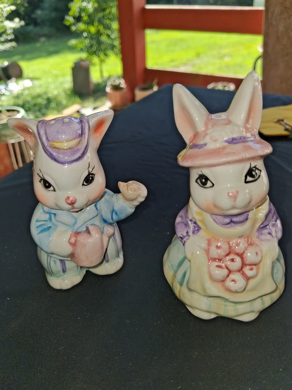 Vintage Ceramic Bunny Salt and Pepper Shakers - Pastel Multicolor